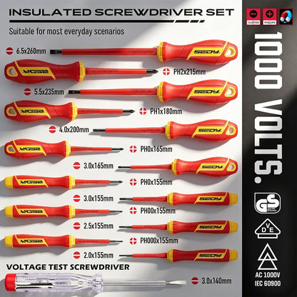 18-Piece Insulated Electrician Tool Set, 1000V VDE Screwdrivers & Pliers Kit with Magnetic Phillips/Slotted Screwdrivers, Voltage Tester, Long Nose, Diagonal, Combination, Water Pump Pliers