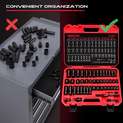49-Piece Imperial and Metric Impact Socket Set with Extension Bars - For High Durability Impact Wrench - South East Clearance Centre