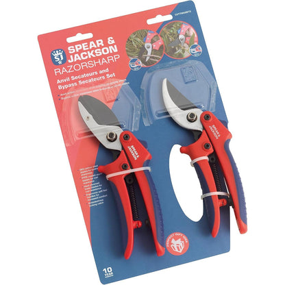 Spear & Jackson CUTTINGSET2 Bypass & Anvil Secateurs Set - Set of 2 Cutters