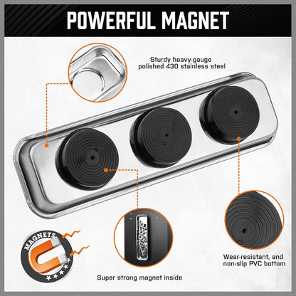 5-Piece Magnetic Pickup Tools Set, Includes 15LB, 10LB, 3LB, 1.5LB Magnet Sticks, Rust-Proof Magnetic Tray, Telescoping Design for Mechanics, Automotive, DIY, Gifts for Men, Dad