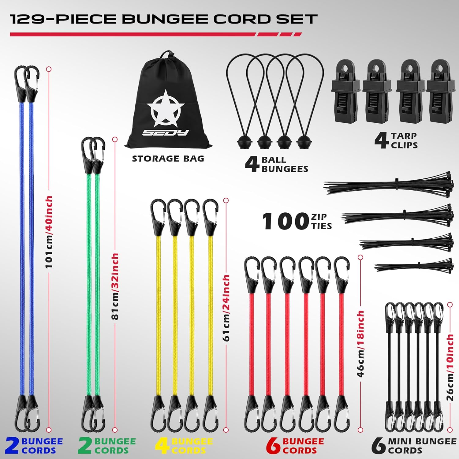 129 Piece Bungee Cord Set - South East Clearance Centre