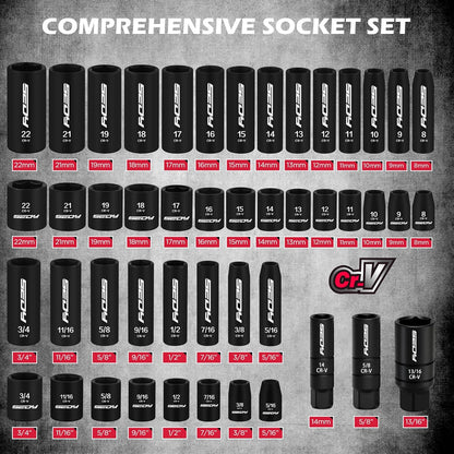 132-Piece Mechanics Tool Set, Ratchet Spanner & Socket Wrench Set, SAE/Metric 1/4" & 3/8" Socket Set, Extensions & Adapters, Quick-Release Ratchet, Professional Auto Tool Kit with Storage Case