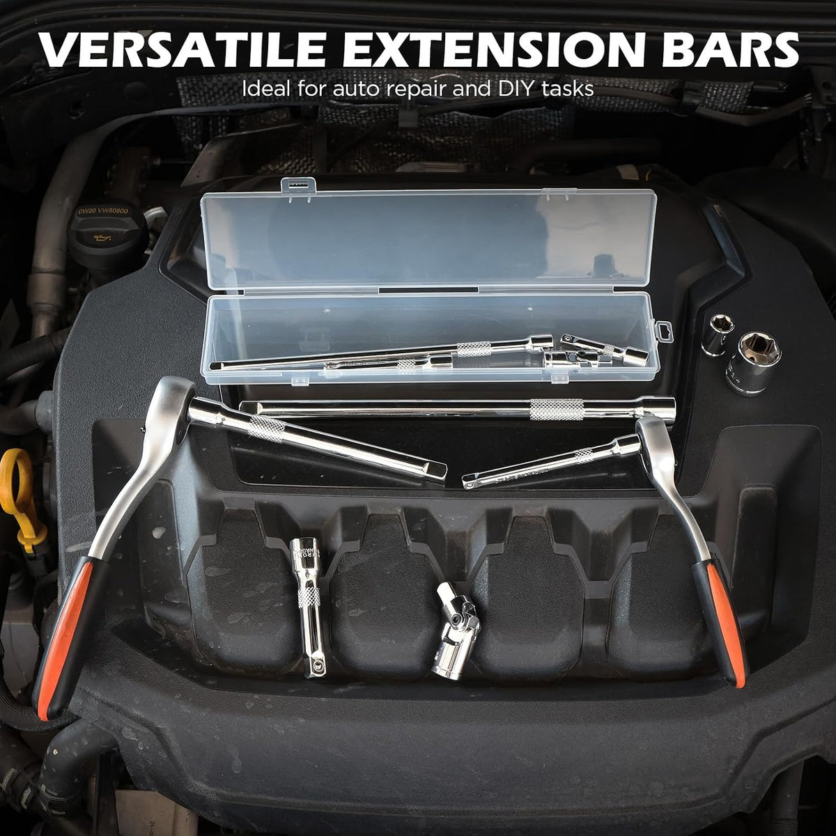 9-Piece Socket Extension Bar Set, 1/4" & 3/8" Drive Ratchet Extensions 2", 3", 4", 6", 8" & 10" with Universal Joints, CR-V Steel for Tight Spaces