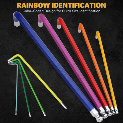 Hex Key Allen Wrench Set: 29-Piece Rainbow Colored Hex Torx Key Set, Long Arm Ball End, Metric SAE Torx Star Allen Wrenches Sets with T-Handle and Extension Bar