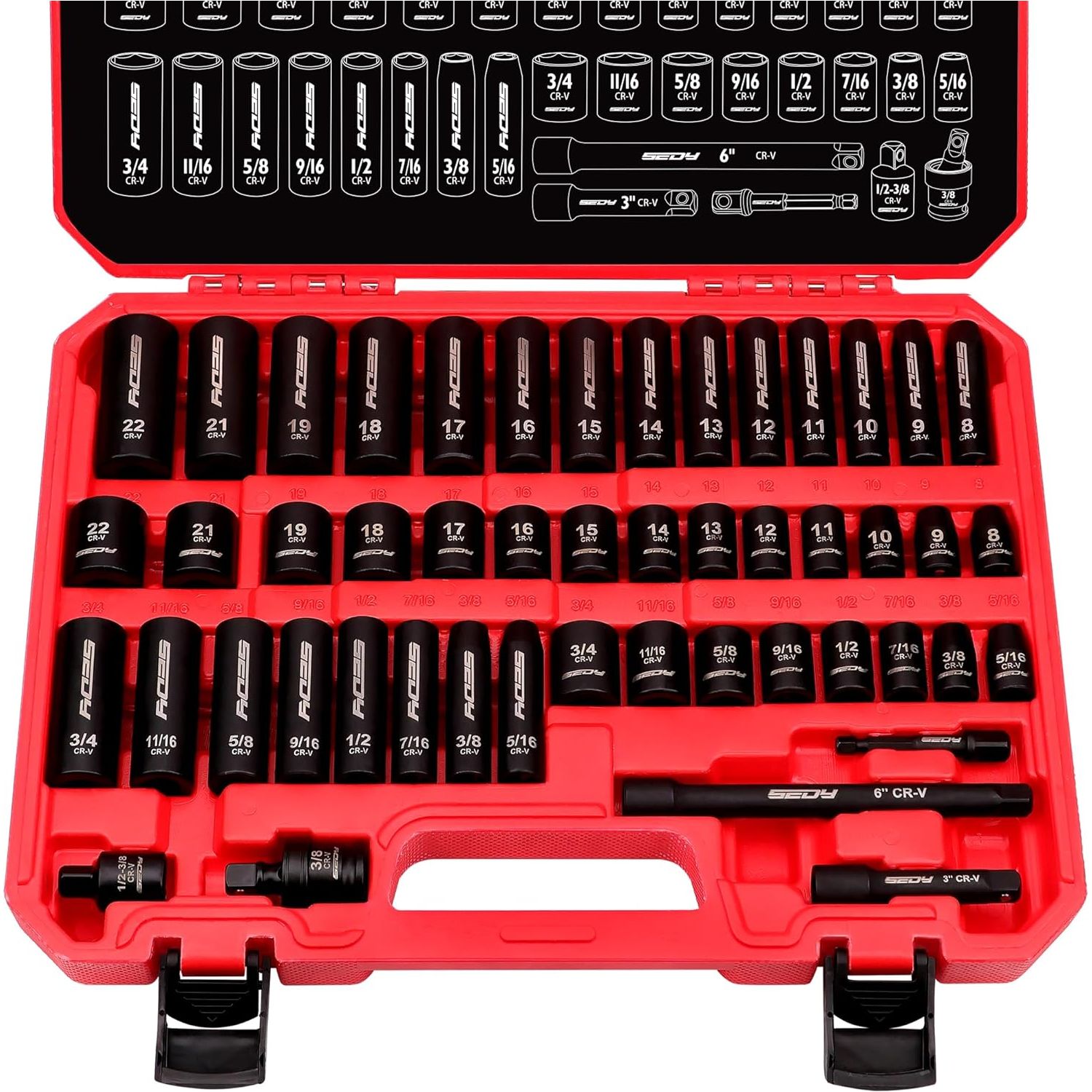 49-Piece Imperial and Metric Impact Socket Set with Extension Bars - For High Durability Impact Wrench - South East Clearance Centre