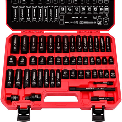 49-Piece Imperial and Metric Impact Socket Set with Extension Bars - For High Durability Impact Wrench - South East Clearance Centre