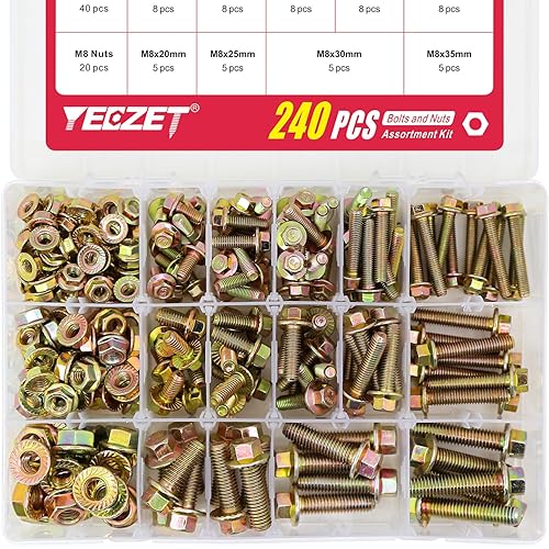 240-Piece 8.8 Grade Hexagon Flange Bolt & Nut Assortment Kit (M5–M8) - South East Clearance Centre