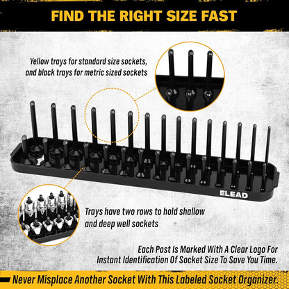 8-Piece Socket Organizer Tray Set | Metric & SAE | Durable ABS Resin | Holds 176 Standard & Deep Sockets | Ideal for Toolboxes Drawers and Mechanics - South East Clearance Centre