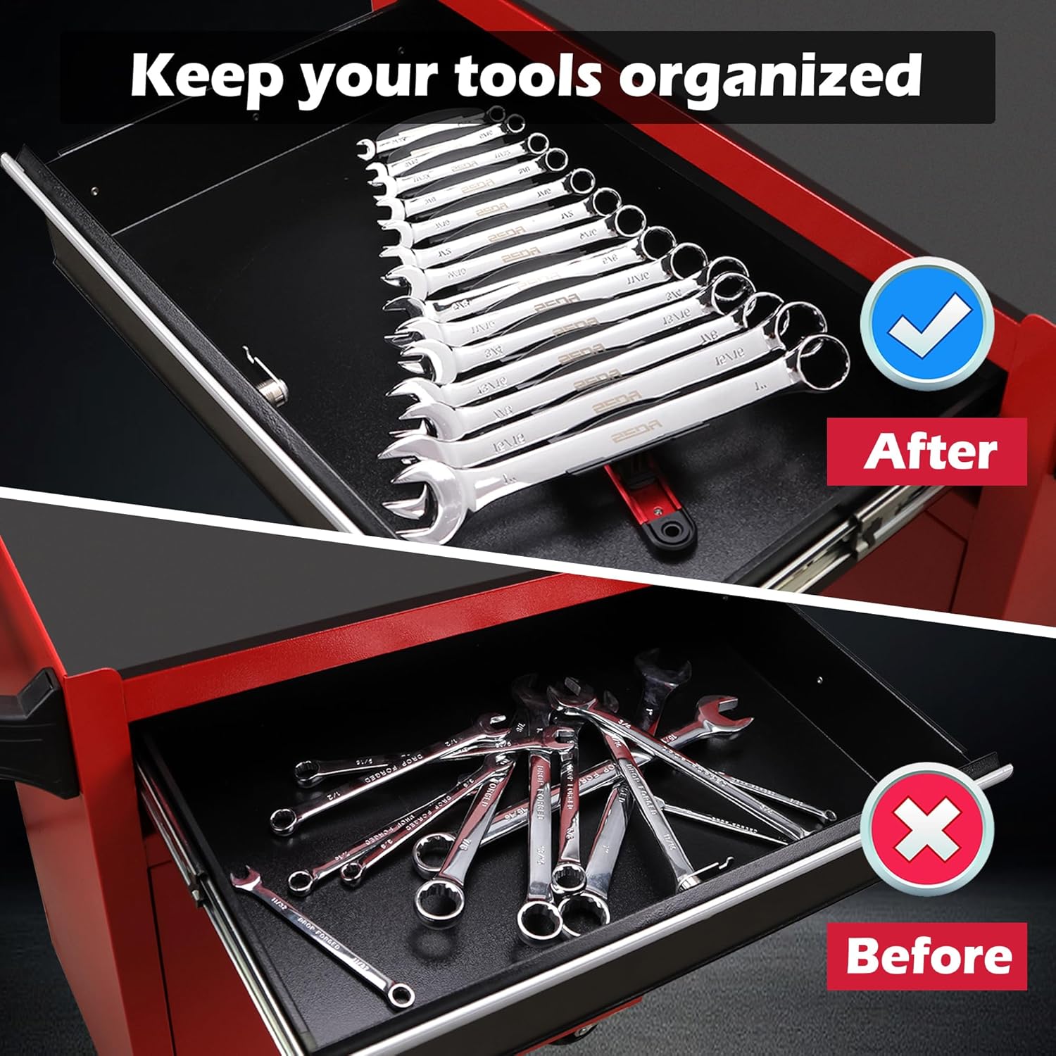 14-Slot Magnetic Wrench Organizer Holder - Heavy-Duty Wrench Rack, Detachable Wrench Storage, Wall-Mounted Portable Tool Organizer for Toolbox - South East Clearance Centre