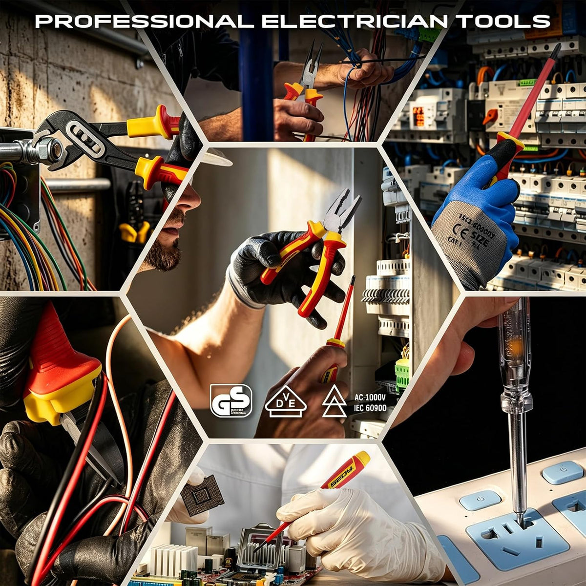 18-Piece Insulated Electrician Tool Set, 1000V VDE Screwdrivers & Pliers Kit with Magnetic Phillips/Slotted Screwdrivers, Voltage Tester, Long Nose, Diagonal, Combination, Water Pump Pliers