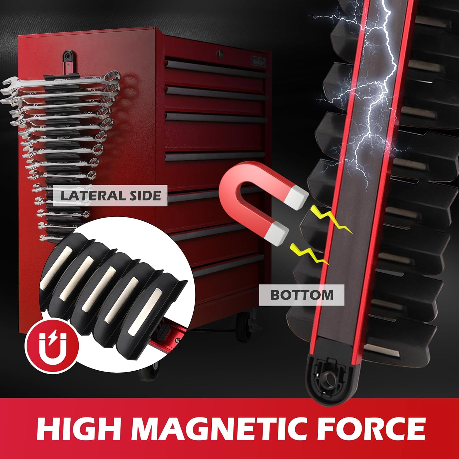 14-Slot Magnetic Wrench Organizer Holder - Heavy-Duty Wrench Rack, Detachable Wrench Storage, Wall-Mounted Portable Tool Organizer for Toolbox - South East Clearance Centre