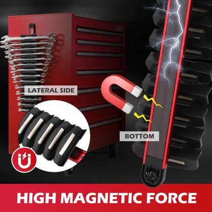 14-Slot Magnetic Wrench Organizer Holder - Heavy-Duty Wrench Rack, Detachable Wrench Storage, Wall-Mounted Portable Tool Organizer for Toolbox - South East Clearance Centre
