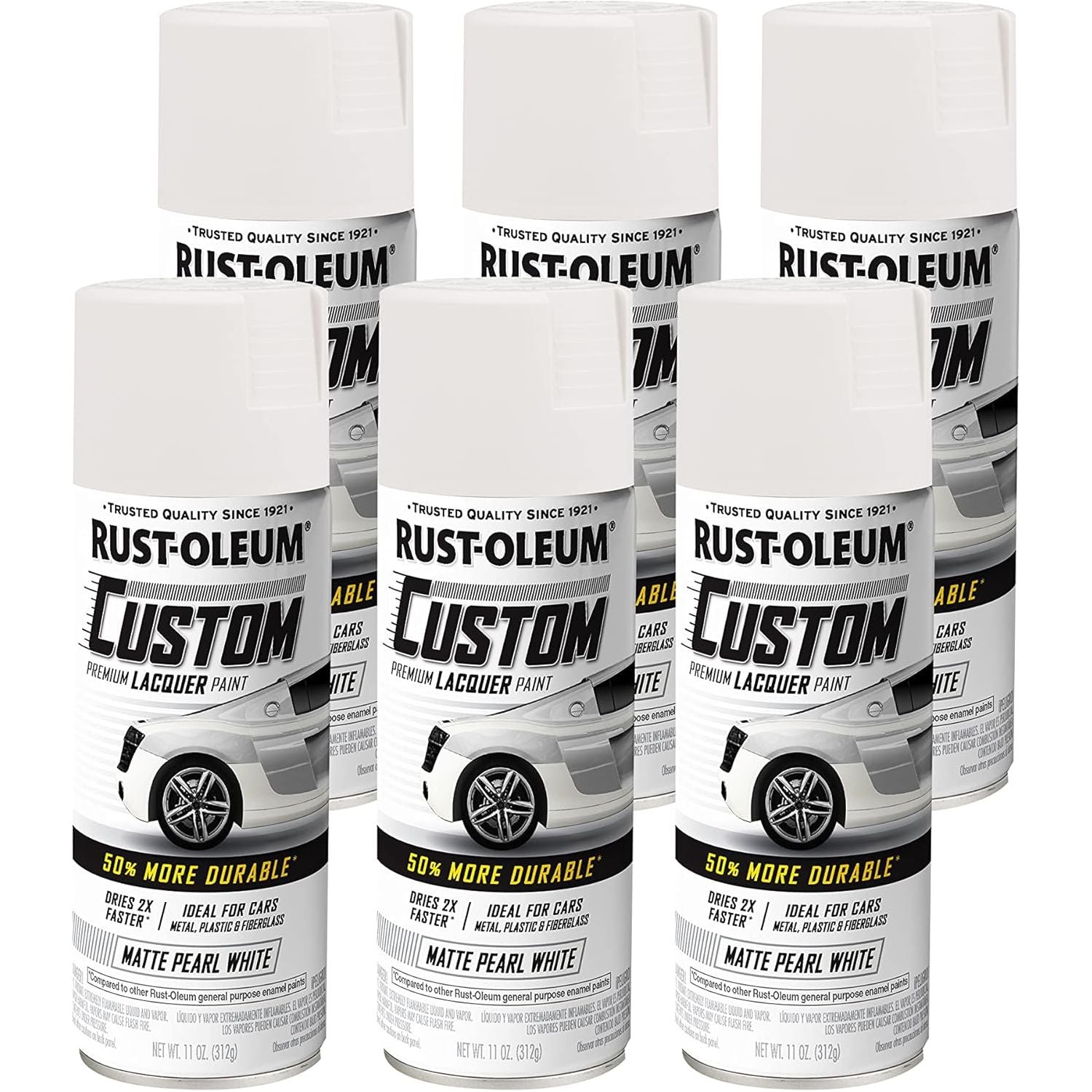 Rust-Oleum 352721 Automotive Custom Lacquer Spray Paint, Matte Pearl White (6 Cans) - South East Clearance Centre