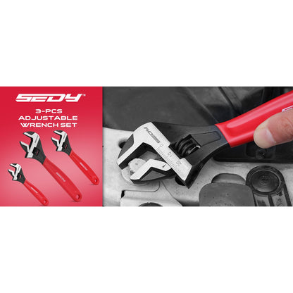 Adjustable Wrench Set Pipe Spanner: 6" 8" 10" Wide Jaw Black Oxide Wrench With Cushion Grip, Laser Marked Metric & SAE Scales, CR-V Steel for Professional