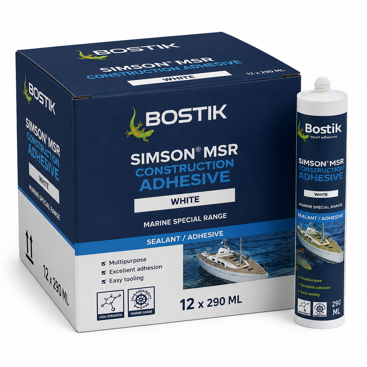 Bostik Simson MSR CA Construction Adhesive White 290ml (Box of 12) – Best Before Jan 2026