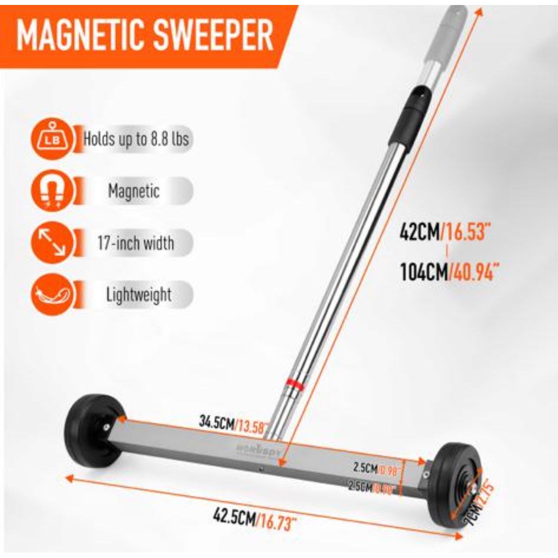17inch Telescoping Magnetic Sweeper Magnet Broom Rolling Pick Up 8.8Lbs Workshop - South East Clearance Centre