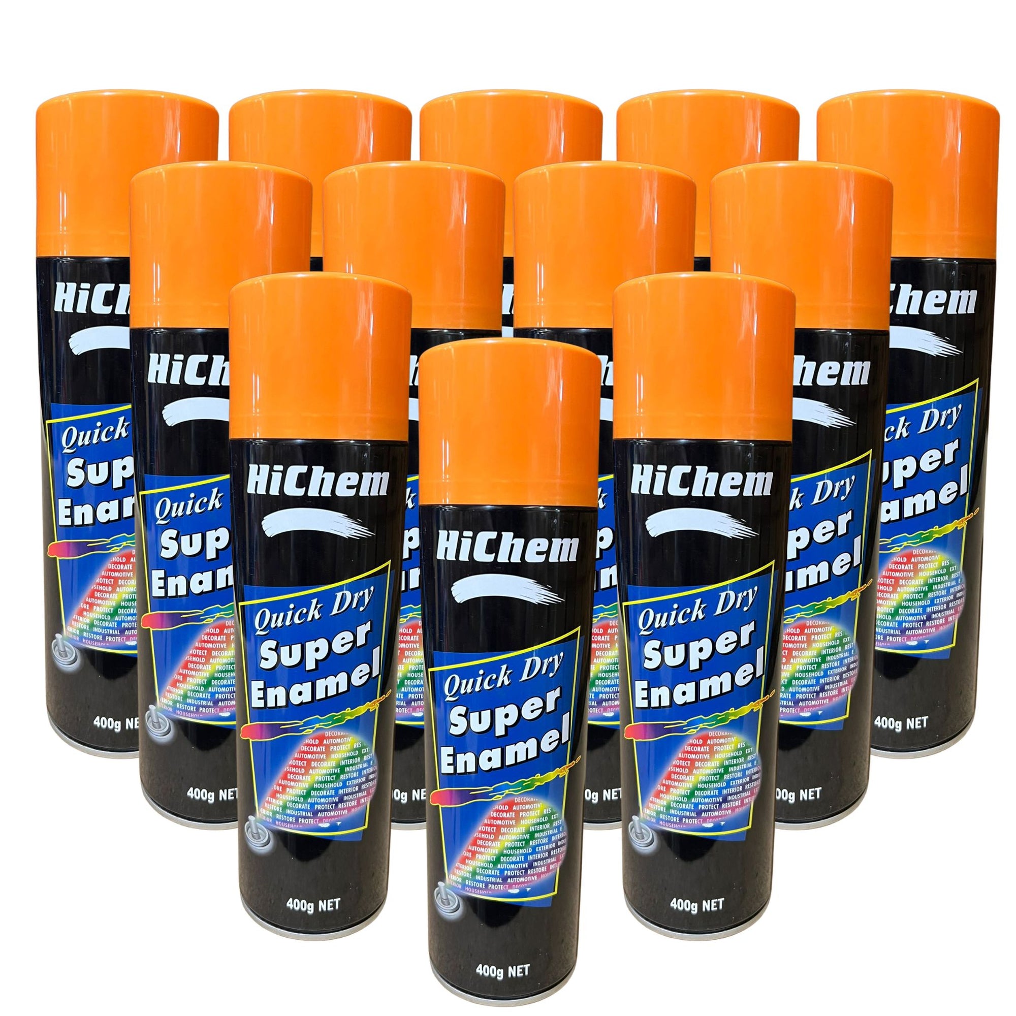 Hichem Quick Dry Super Enamel Spray Paint 12 Cans - Orange - South East Clearance Centre
