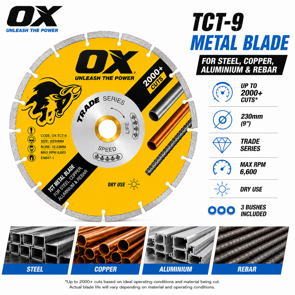 OX TCT-9 Trade Series Metal Cutting Blade 230mm (9") – 2000+ Cuts