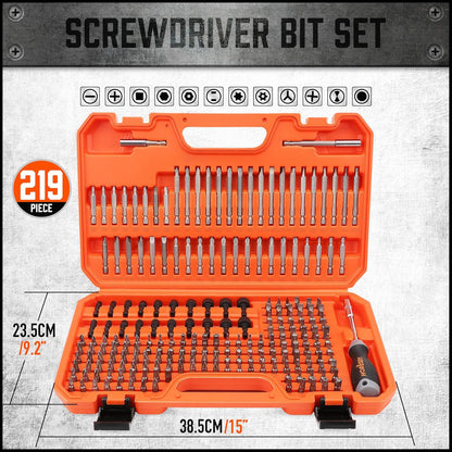 219-Piece Combination Security Bit Set Screw Driver Bit Tamper Proof Torx Box