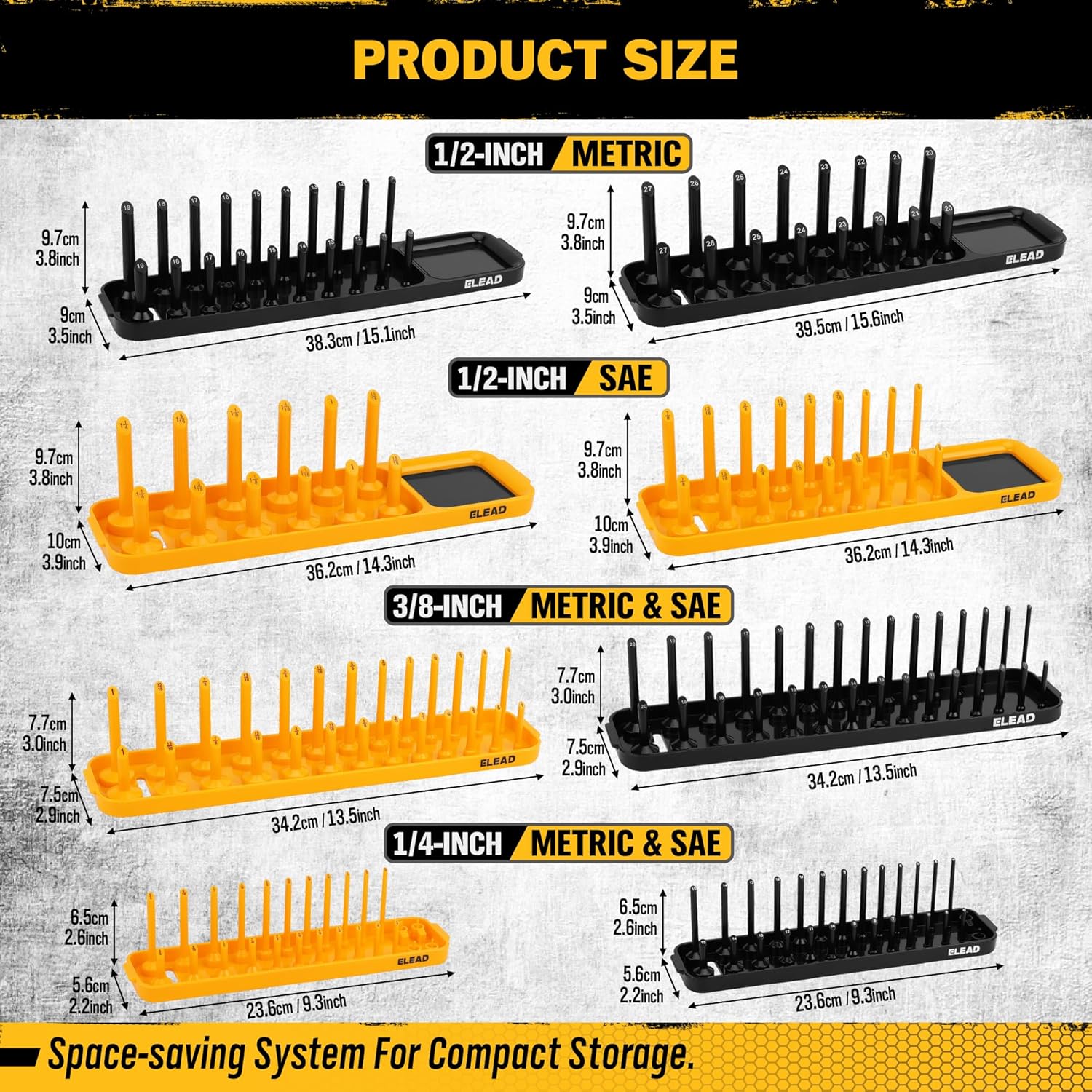 8-Piece Socket Organizer Tray Set | Metric & SAE | Durable ABS Resin | Holds 176 Standard & Deep Sockets | Ideal for Toolboxes Drawers and Mechanics - South East Clearance Centre