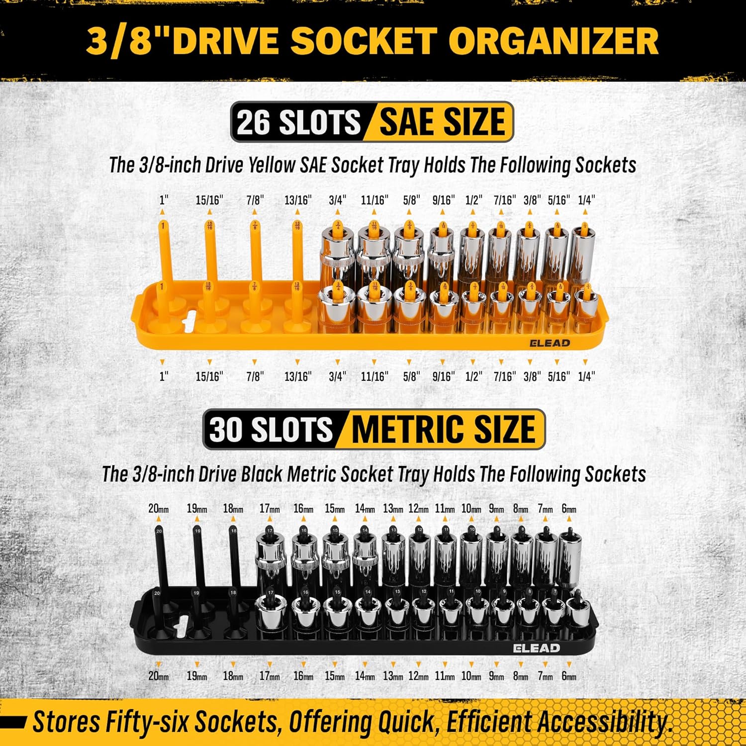 8-Piece Socket Organizer Tray Set | Metric & SAE | Durable ABS Resin | Holds 176 Standard & Deep Sockets | Ideal for Toolboxes Drawers and Mechanics - South East Clearance Centre