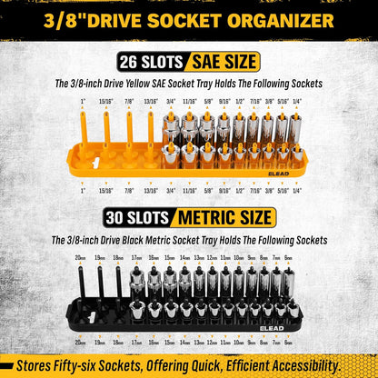 8-Piece Socket Organizer Tray Set | Metric & SAE | Durable ABS Resin | Holds 176 Standard & Deep Sockets | Ideal for Toolboxes Drawers and Mechanics - South East Clearance Centre