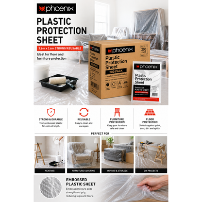 Phoenix Embossed Painting Plastic Protection Sheet 3.6m x 2.6m – 200 Pack Bulk Carton