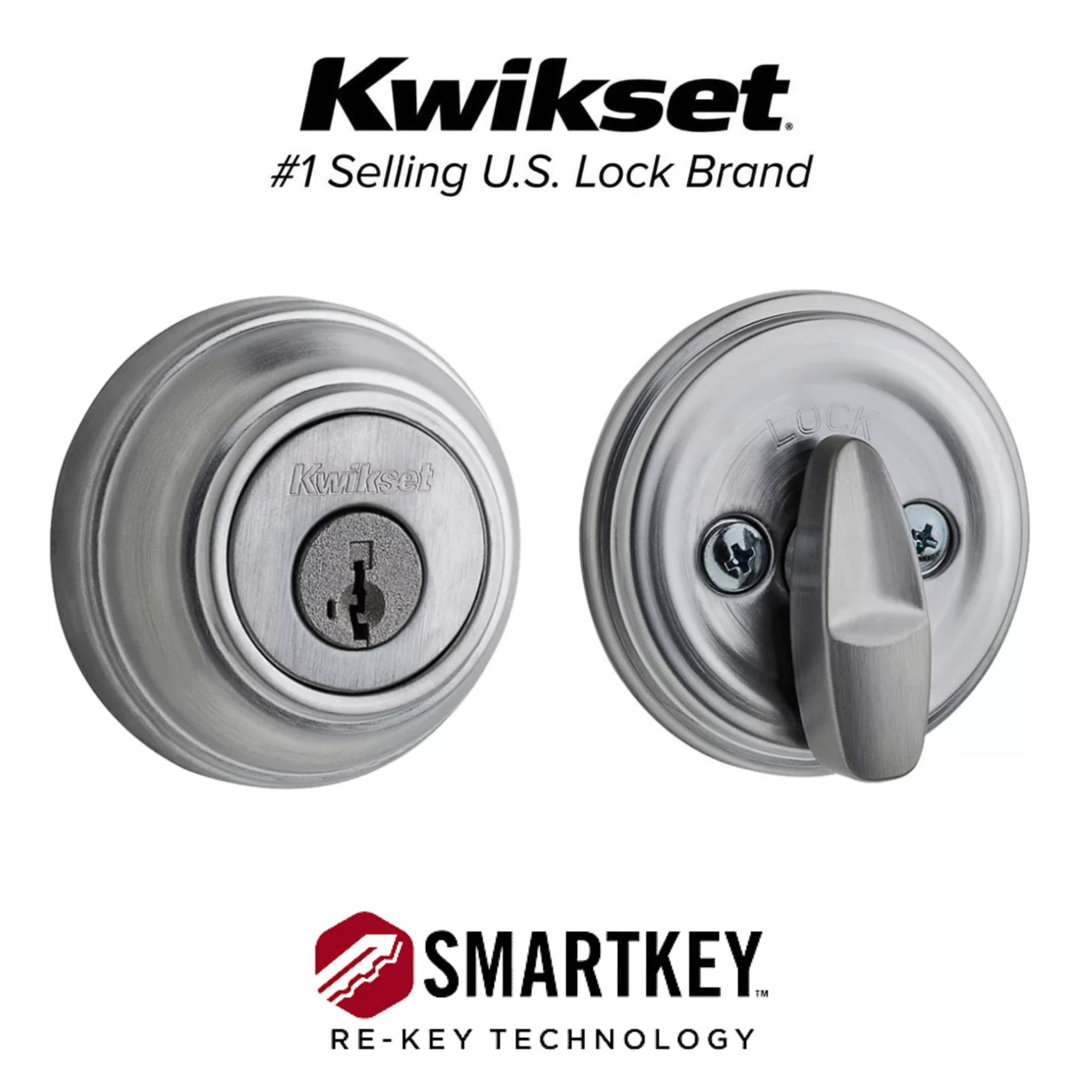 Kwikset 980 Deadbolt - Keyed One Side - featuring Smartkey | Polished Chrome Finish - South East Clearance Centre
