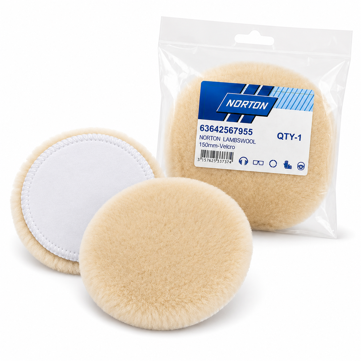 Norton Lambswool Polishing Head 150mm – Velcro Backing – 63642567955