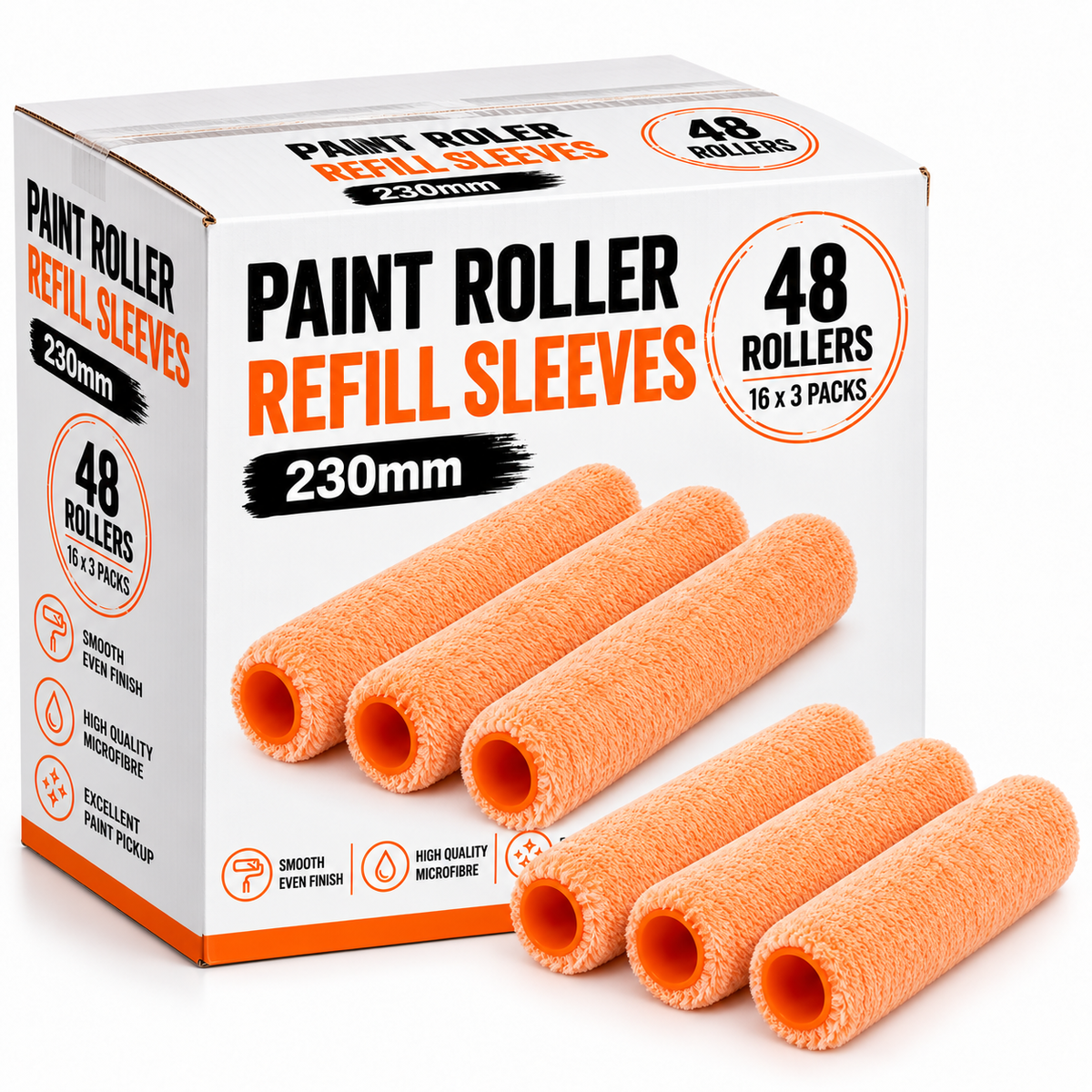 (48 Rollers) 230mm Poly Paint Roller Covers | Polyester Roller Refill Sleeves for Walls & Ceilings