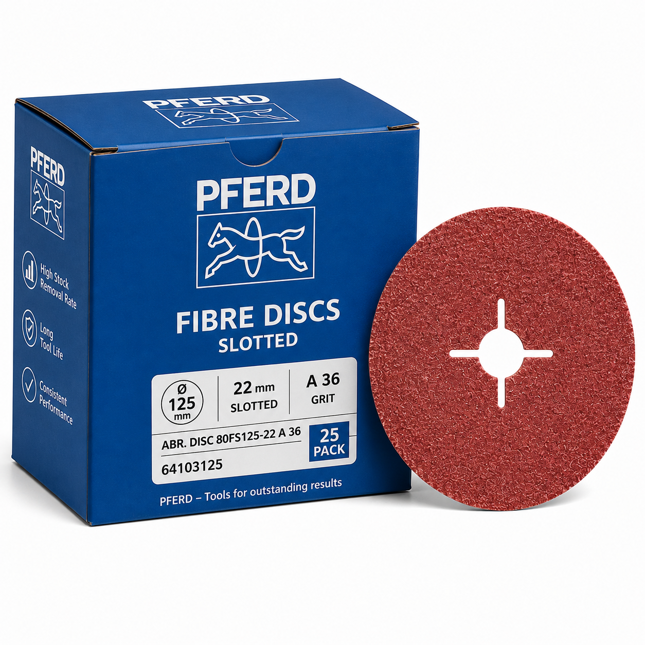 PFERD 125mm Aluminium Oxide Slotted Fibre Disc A36 Grit – 25 Pack