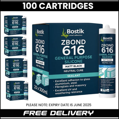 BOSTIK General Purpose Silicone, Neutral Cure (Box of 100) | Matt Black - South East Clearance Centre