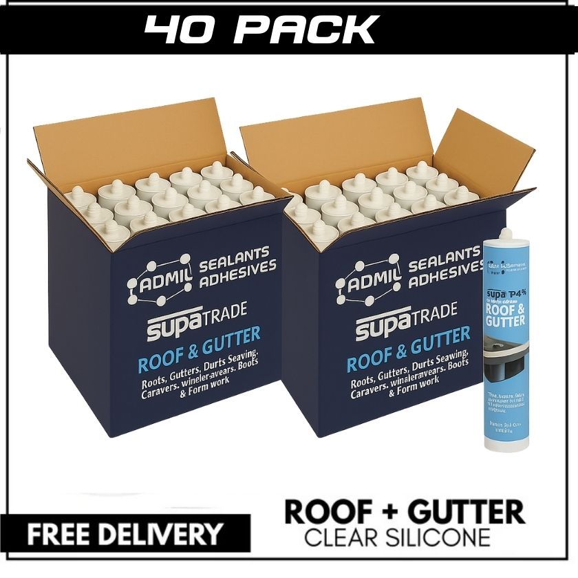 Box of 20 – Admil SupaTrade Roof & Gutter Neutral Silicone (Translucent) 300ml Cartridges - South East Clearance Centre
