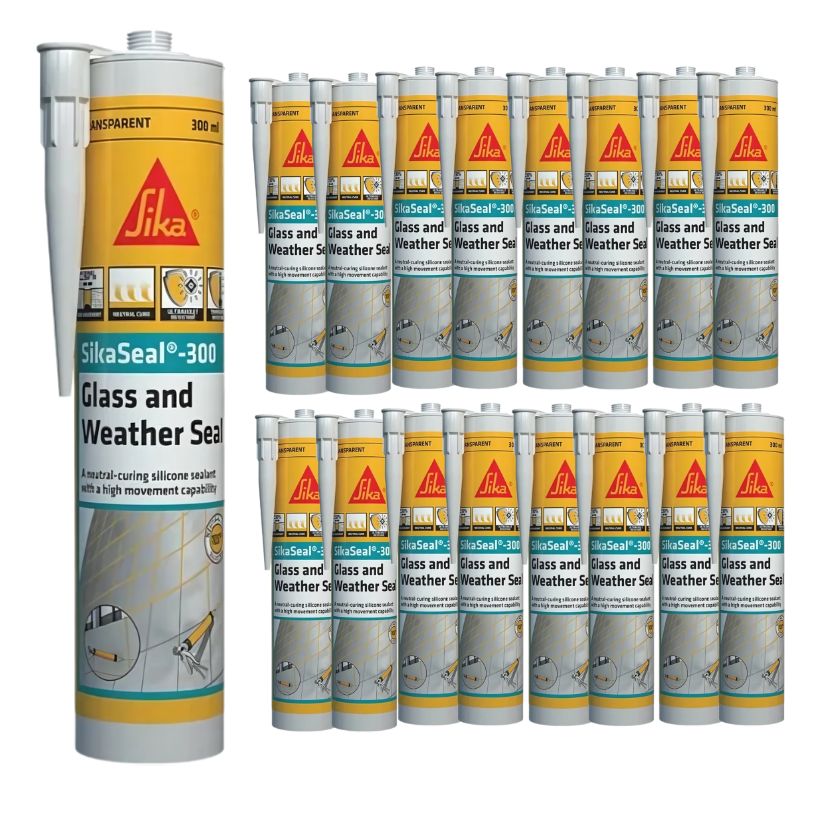 (16 Pack) Sika 300ml Sikaseal 300 Glass And Weather Seal Silicone Sealant - Transparent