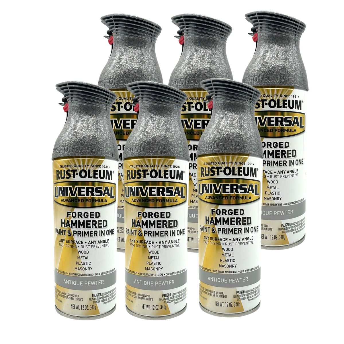 6 Cans | Rust-Oleum 302103 Universal All Surface Spray Paint 340g Forged Hammered Antique Pewter - South East Clearance Centre
