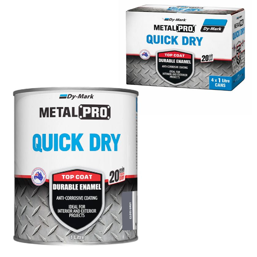 (4 Pack) - Dy-mark MetalPro Quick Dry - Gloss Grey - 1 Litre - South East Clearance Centre
