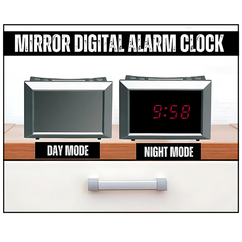 Avanti Compact Mirror Digital 12h Alarm Clock with Snooze/Month/Day Calendar - South East Clearance Centre