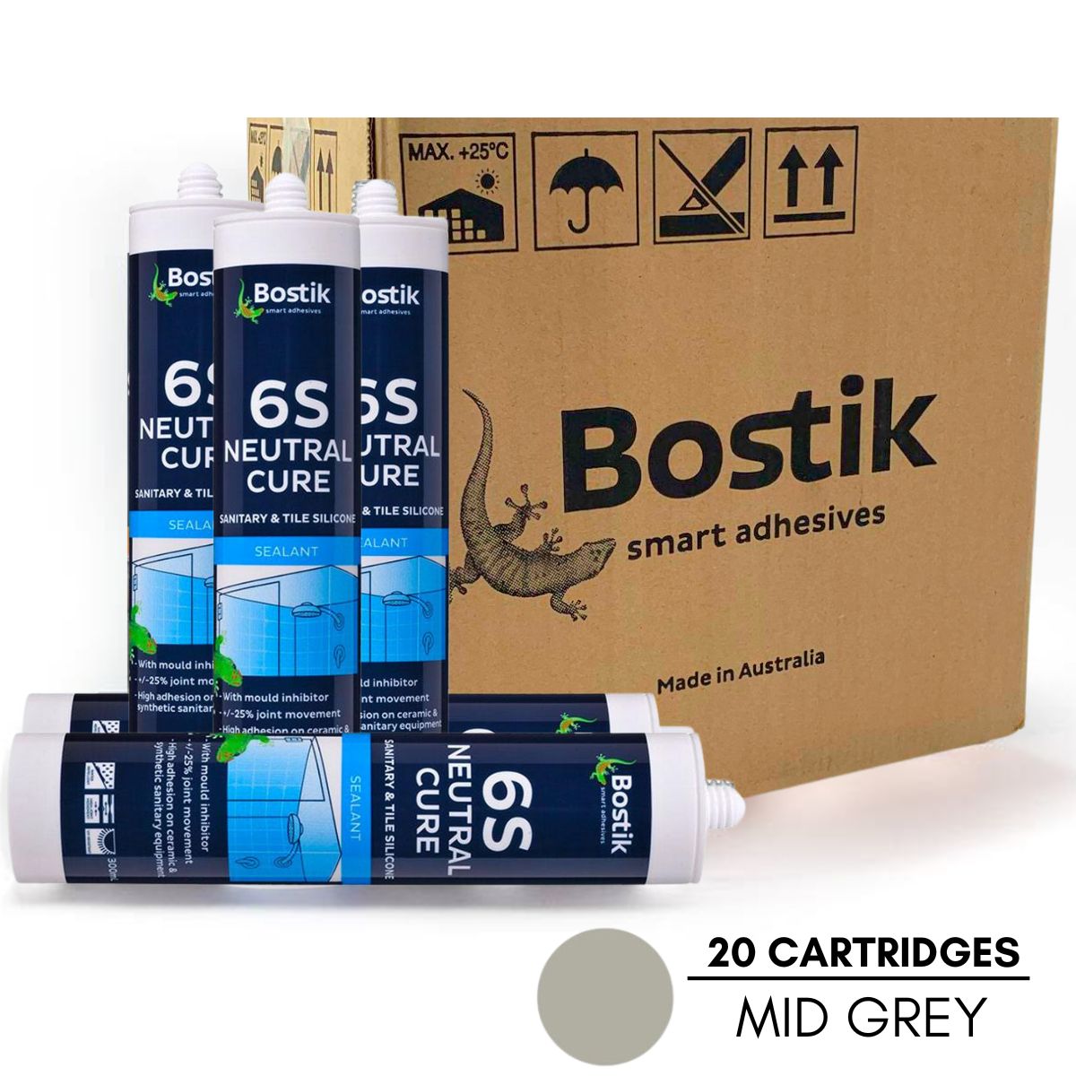Bostik 30608432 300ml 6S Neutral Cure Sanitary & Tile Silicone Sealant - Mid Grey (20 CARTRIDGES) - South East Clearance Centre