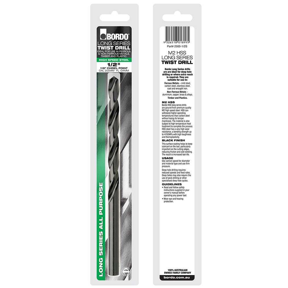 Bordo 29/64" Long Series Black HSS Drill Bit – 11.51mm Fractional Drill Bit