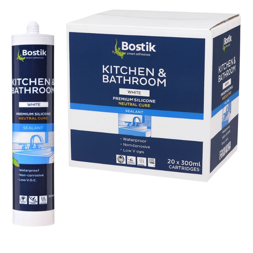 Bostik 30840077 300ml Kitchen & Bathroom Neutral Cure Silicone Sealant - White (Box of 20)