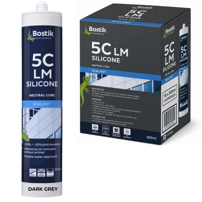Bostik 5C LM Neutral Cure Silicone Sealant Dark Grey 300ml (Box of 15) - South East Clearance Centre
