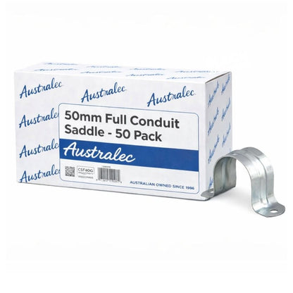 Australec galvanised 50mm full conduit saddle carton of 50 - South East Clearance Centre