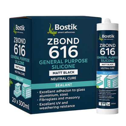 BOSTIK General Purpose Silicone, Neutral Cure (Box of 20) | Matt Black - South East Clearance Centre