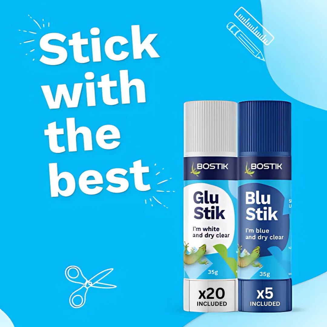 Bostik Glu & Blu Stick Back to School Bundle (20 Glu Sticks & 5 Blu Sticks) - South East Clearance Centre