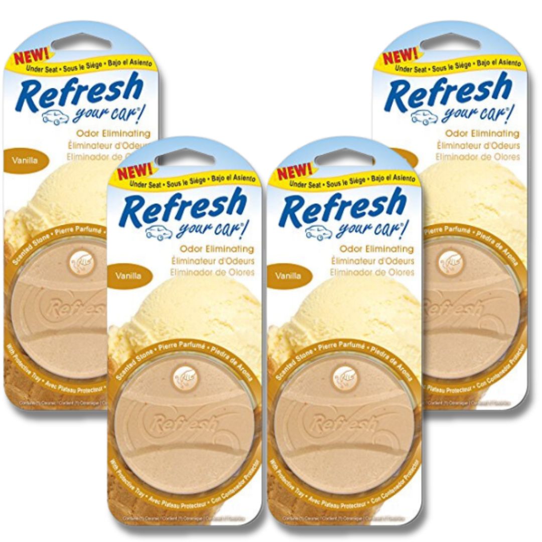 (4 PACK) Scented Stone Refresh Your Car Odor Eliminating Scented | Vanilla Scent - South East Clearance Centre