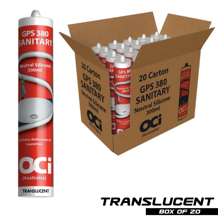 (Box of 20) – OCI Translucent Kitchen & Bathroom Anti-Fungal Sanitary Silicone, Neutral Cure, 300ml Cartridges (TRANSLUCENT) - South East Clearance Centre