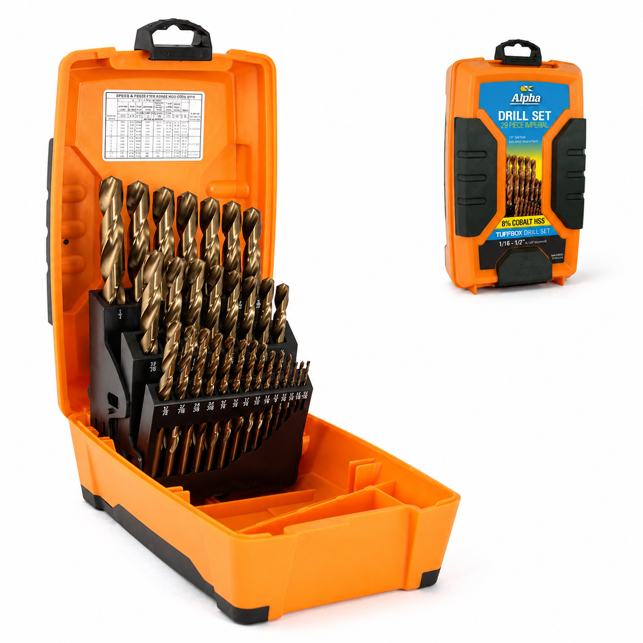 29 Pce 1/16 x 1/2" Imperial Cobalt Tuffbox Jobber Drill Set Alpha SI29CO