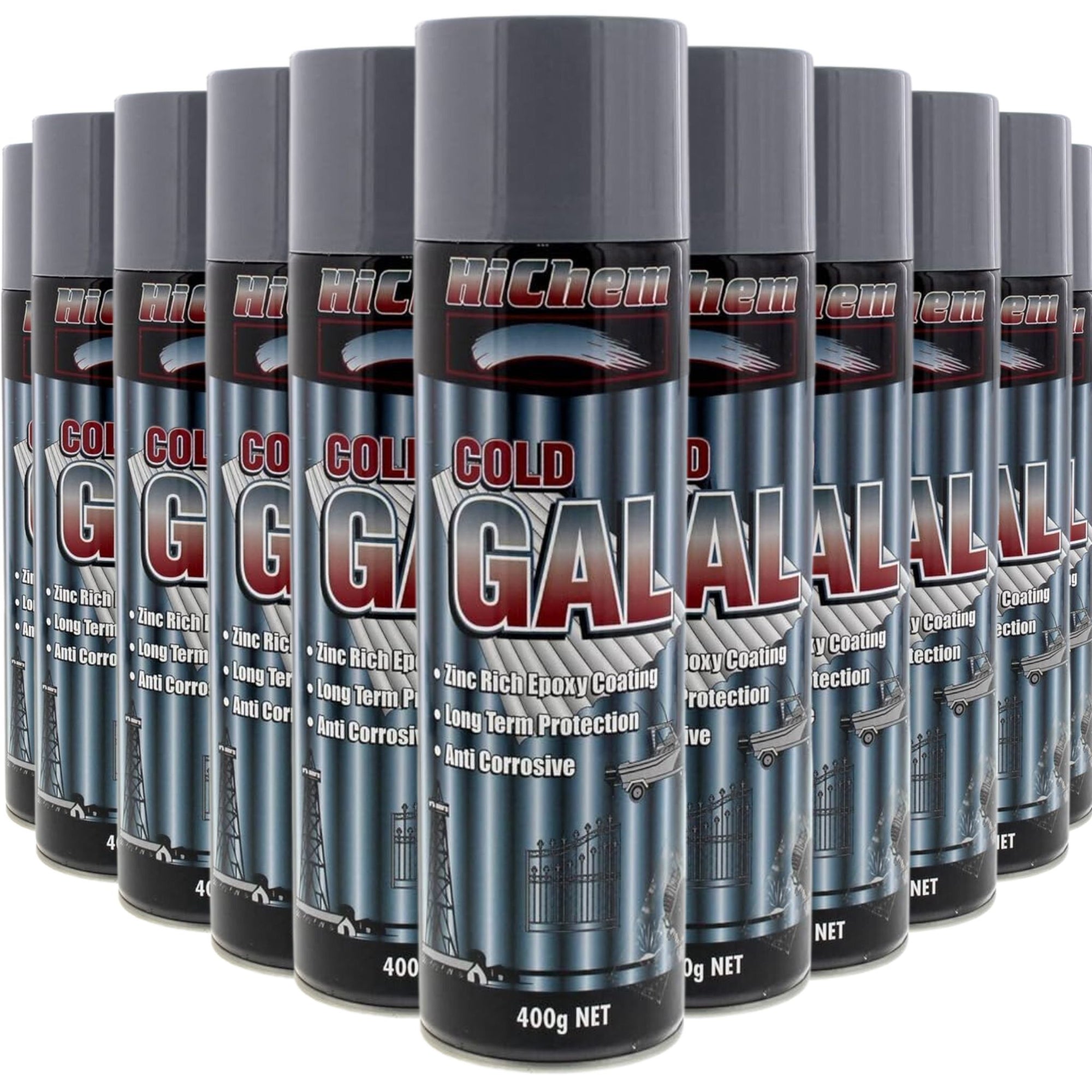 Cold Gal Spray Can 400g HiChem Extremely Durable Epoxy Resin Long Protection (12 Cans) - South East Clearance Centre