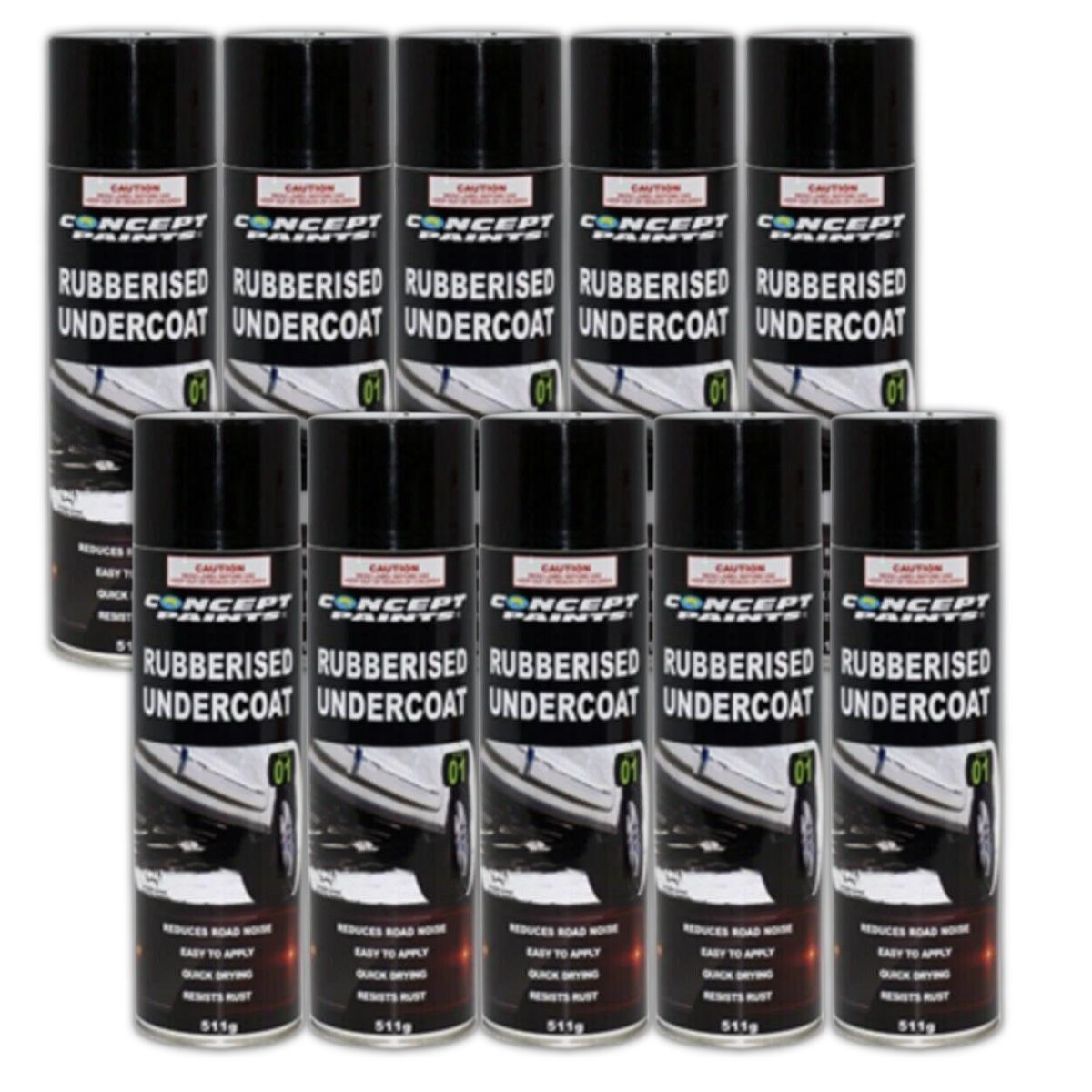 Concept Paints Rubberised Undercoat Spraycan, Stone-guard Black - Aerosol 511g (10 Cans) - South East Clearance Centre