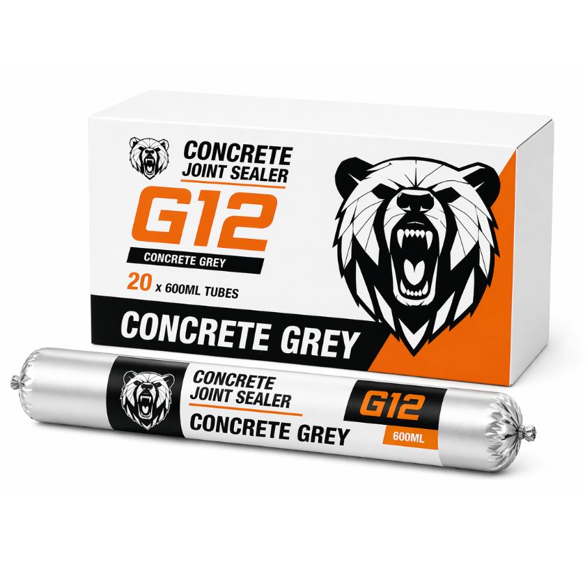 Grizzly G12 Concrete Joint Sealer – Concrete Grey 600ml Sausage | Low Modulus Silicone for Construction Joints (20 Pack) - South East Clearance Centre